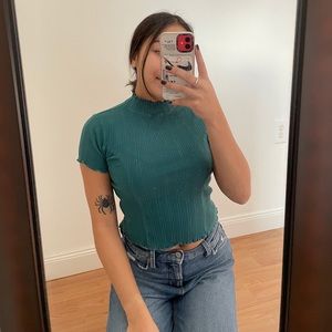 Mock Neck Lattice Edge Short Sleeve